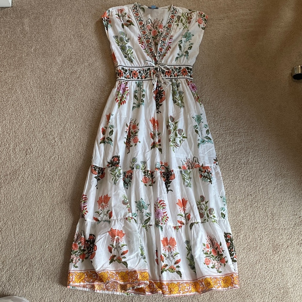CeCe White Floral Maxi Dress with Multicolor Accents